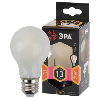 F-LED A60-13W-827-E27 frost ЭРА (филамент, груша мат., 13Вт, тепл, Е27) (10/100/1500)